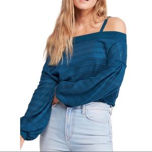 Free People Sistine Hacci Cold Shoulder Knit Top in Teal Treasure Size Large